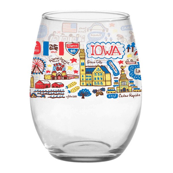 Julia Gash State of Iowa Clear Stemless 21 oz Wine Glass